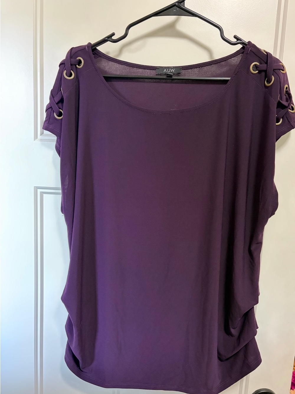 AUW Deep Purple Lace-Up Shoulder Tunic Top